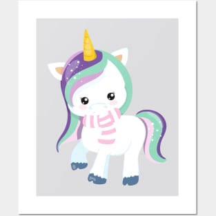 Winter Unicorn, Cute Unicorn, Magic Unicorn, Scarf Posters and Art